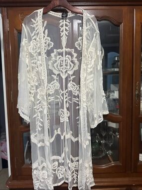 Sheer Embroidered Lace Duster - Ivory